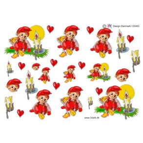 3D klippeark - Jul, Polkanisse p� grangren m/julelys