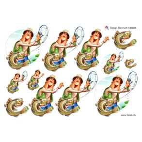 3D klippeark - Lystfisker med fisk p krogen