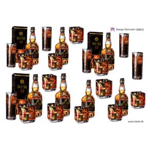 3D klippeark - l og vin. Rom i flaske & glas