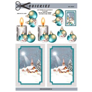 3D klippeark - Jul, sned�kket kirke m/lys og bl� kugler