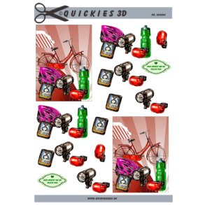 3D klippeark - Cykel & cykeludstyr p� r�d baggrund