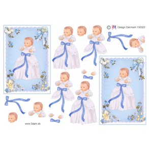 3D klippeark - Baby i d�bskjole, dreng, lysebl�/bl�