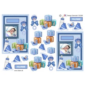 3D klippeark - Babydreng og lysebl� babyting