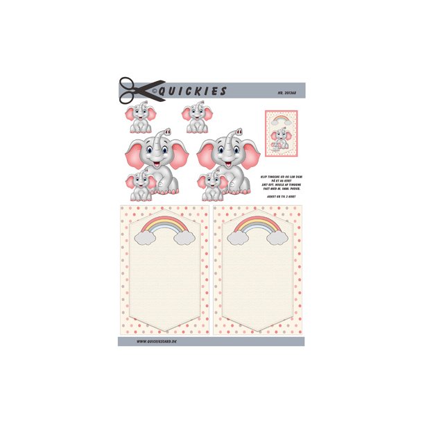 3D klippeark - Baby. Lyserde elefanter, regnbue