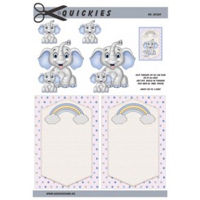 3D klippeark - Baby. Lysebl� elefanter, regnbue