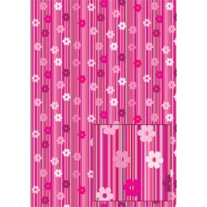 Basispapir A4, pink m/striber og blomster