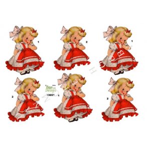 3D ark - B�rnemotiv. Pige i r�d kjole, nostalgi