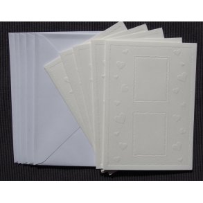 Kort & Kuverts�t C6, m/prg�gede hjerter, 5 s�t, elfenben