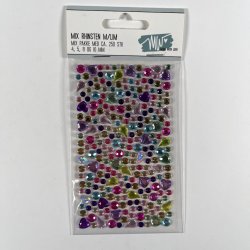 Rhinstene, selvkl�bende, dots, hjerter &amp; dr�ber i forskellige farver, �4+5+8+10mm, ca. 250 stk.