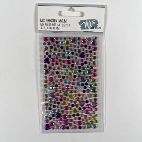 Rhinstene, selvkl�bende, dots, hjerter & dr�ber i forskellige farver, �4+5+8+10mm, ca. 250 stk.