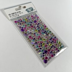 Rhinstene, selvkl�bende, dots, hjerter &amp; dr�ber i forskellige farver, �4+5+8+10mm, ca. 250 stk.