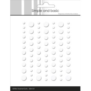 Halvperler/Dots, selvkl�bende, SBA101 - Glitter enamel dots, HVID, 5 st�rrelser