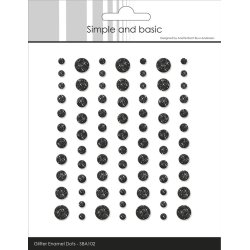 Halvperler/Dots, selvkl�bende, SBA102 - Glitter enamel dots, SORT, 5 st�rrelser