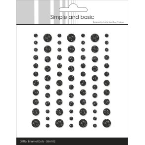 Halvperler/Dots, selvkl�bende, SBA102 - Glitter enamel dots, SORT, 5 st�rrelser