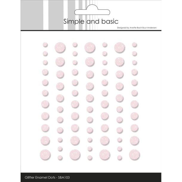 Halvperler/Dots, selvkl�bende, SBA103 - Glitter enamel dots, LYSER�D, 5 st�rrelser