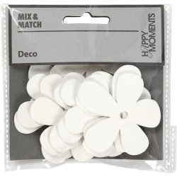 Blomst, hvid, af trfin&eacute;r, str. 57x51 mm, tykkelse 2 mm, 10stk.