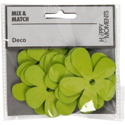 Blomst, lime grn, af trfin&eacute;r, str. 57x51 mm, tykkelse 2 mm, 10stk.