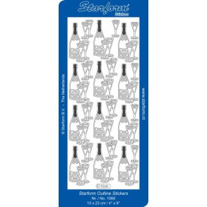 Stickers - Pynt, Champagneflaske & 2 glas, s�lvfarvet