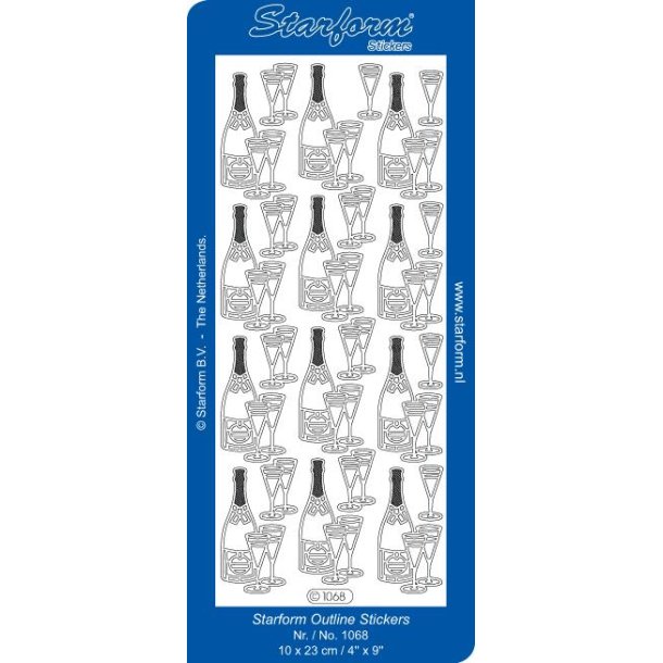 Stickers - Pynt, Champagneflaske &amp; 2 glas, guldfarvet