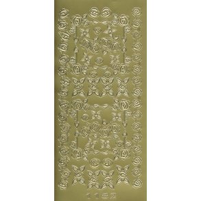 Stickers - Pynt, roser som bort, hj�rner og pynt, guldfarvet