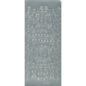 Stickers - Pynt, roser som bort, hj�rner og pynt, s�lvfarvet