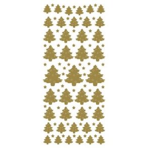 Stickers - Jul, juletrer i forskellige strrelser i guldfarve