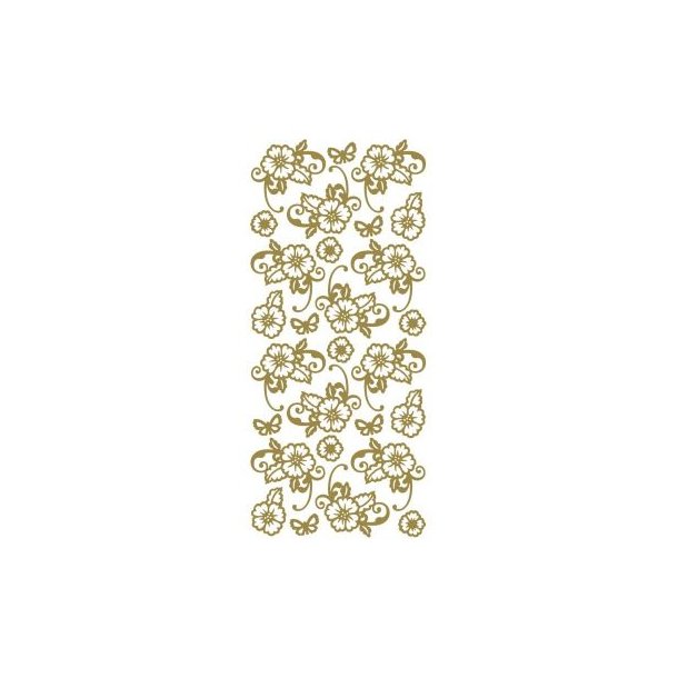 Stickers - Hj�rner, stort blomsterhj�rne og pynte blomster &amp; sommerfugle i guldfarve