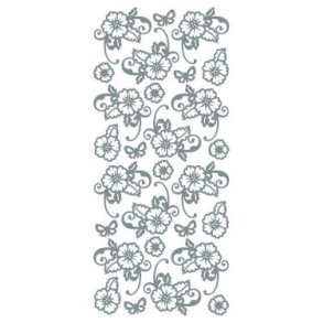 Stickers - Hj�rner, stort blomsterhj�rne og pynte blomster & sommerfugle i s�lvfarve
