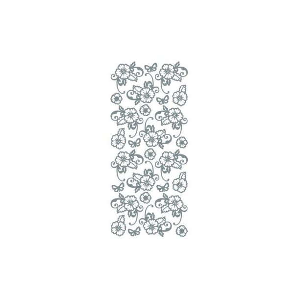 Stickers - Hj�rner, stort blomsterhj�rne og pynte blomster &amp; sommerfugle i s�lvfarve