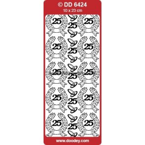 Stickers - Slvbryllup; krans m/25 og vielsesringe, slvfarvet