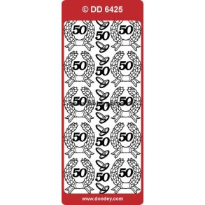 Stickers - Guldbryllup; krans m/50 og vielsesringe, guldfarvet