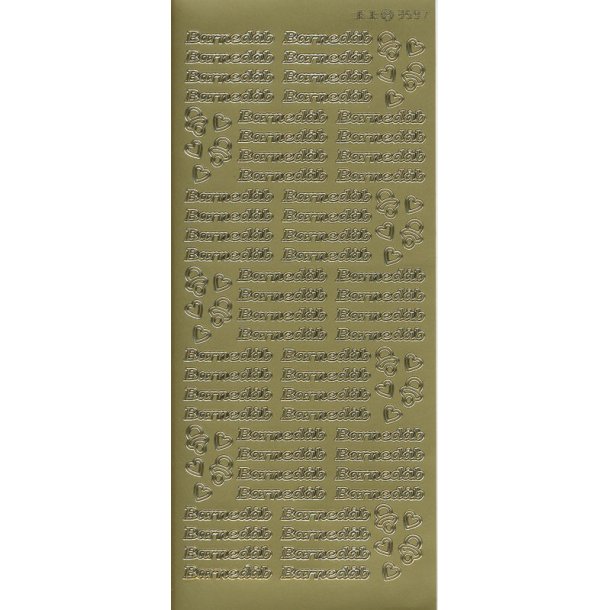 Stickers - Barnedb, tekst, hjerter og sut, guldfarvet