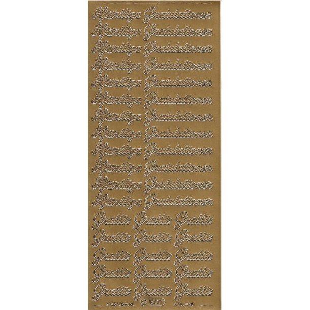 Stickers - Svensk tekst - "Hj�rtliga Gratulationer" &amp; "Grattis" i guldfarve