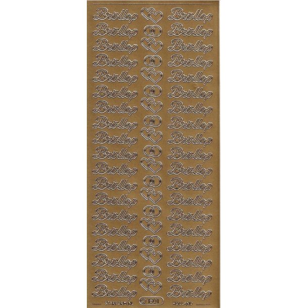 Stickers - Svensk tekst - "Br�llop" i guldfarve