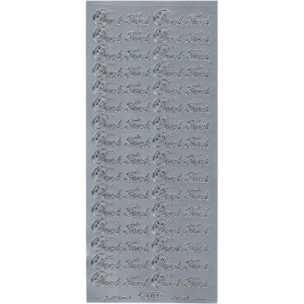 Stickers - Svensk tekst - "Tack" i s�lvfarve