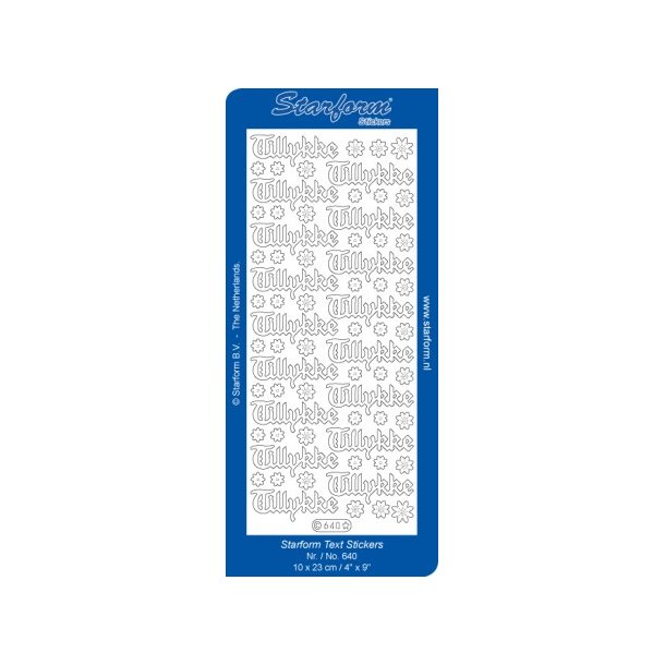 Stickers - Glitter slv m/guldkant, "Tillykke" 48x13mm