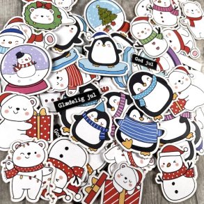 Die cuts - udstansede vinterdyr i nuttet stil, pingviner, isbjrne, snemnd (Dan cuts 1980)