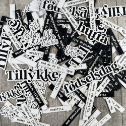 Die cuts - udstansede TILLYKKE &amp; FDSELSDAGS tekster (Dan cuts 1984)