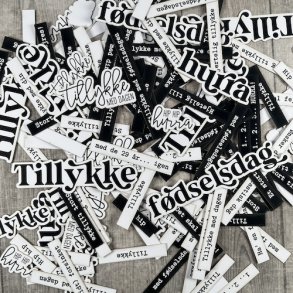 Die cuts - udstansede TILLYKKE & FDSELSDAGS tekster (Dan cuts 1984)