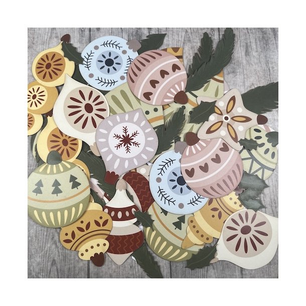 Die cuts - udstansede julemotiver; Julekugler, gran &amp; andet julepynt (Dan cuts 2884)