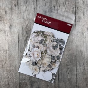 Die cuts - udstansede sm� hvide roser i karton (Dan cuts 2890)