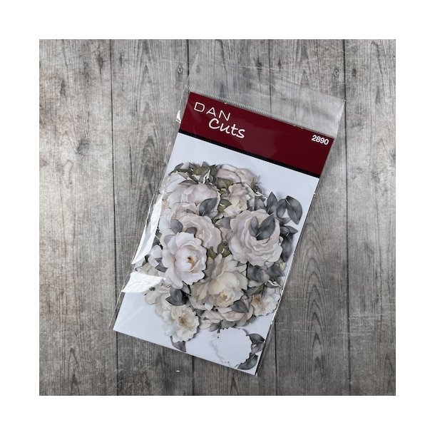 Die cuts - udstansede sm� hvide roser i karton (Dan cuts 2890)