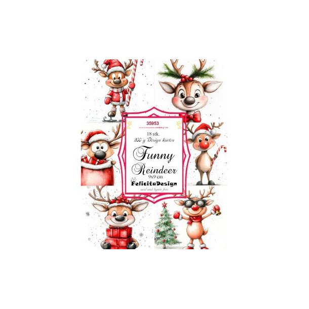 Felicita Toppers, "Sjove Rensdyr", 18 ark, 6 designs, 9x9cm