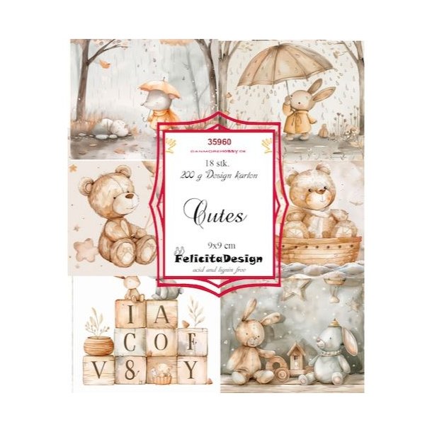 Felicita Toppers, Gammeldags leget�j; bamser, kaniner etc., 18 ark, 6 designs, 9x9cm