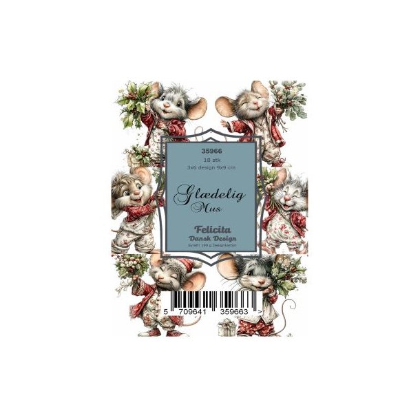 Felicita Toppers, Jul; S�de sk�nne julemus m/julebuketter, 18 ark, 6 designs, 9x9cm