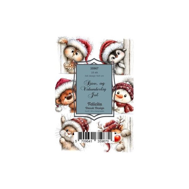 Felicita Toppers, Jul; S�de dyreb�rn og snemand leger i sneen, 18 ark, 6 designs, 9x9cm