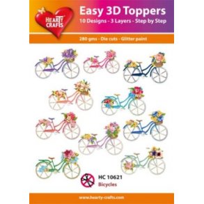 3D toppers - udstanset, cykler m/blomster 10 ass., HC10621