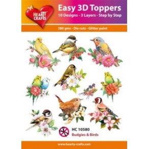 3D toppers - udstanset, fugle i blomster 10 ass., HC10580