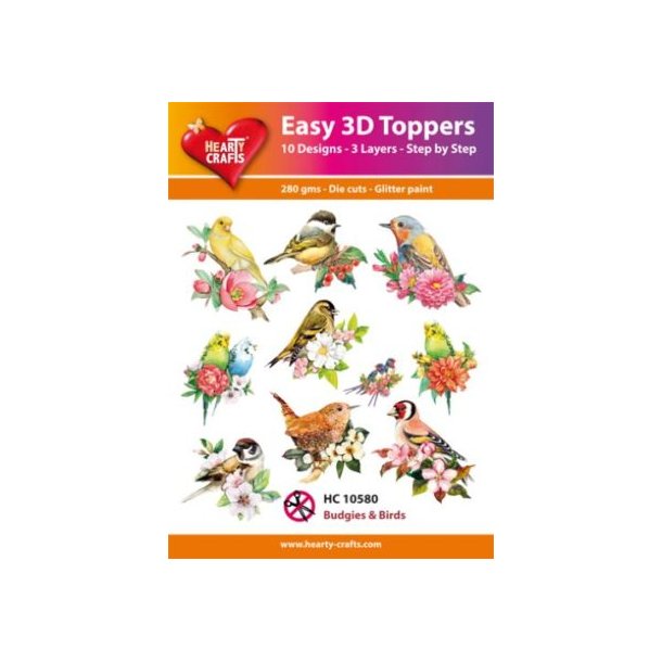 3D toppers - udstanset, fugle i blomster 10 ass., HC10580