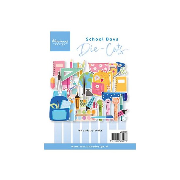 Die cuts - Skole ting; bger, lineal, rygsk, penalhus etc. (Marianne Design VK9629)
